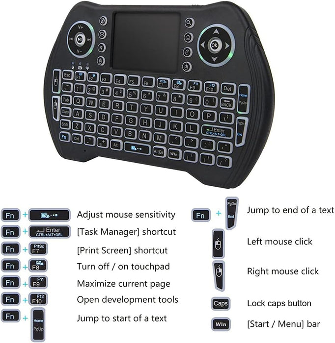 Mini 2.4Ghz Wireless Dongle Keyboard with Touchpad Mouse Combo Backlit Rechargeable Li-ion Battery
