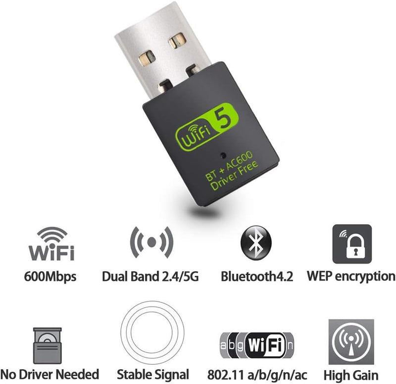 USB WiFi Bluetooth Combo Adapter 600Mbps Dual Band 2.4/5Ghz Wireless Network Receiver