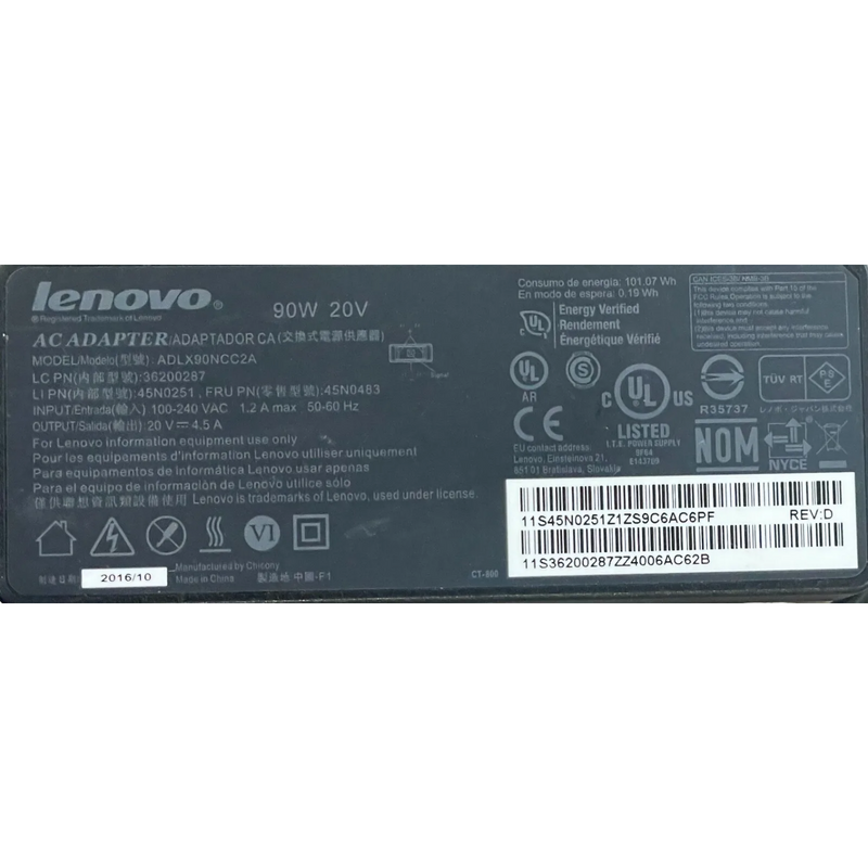 OEM Lenovo 90W 20V 4.5A Square Tip AC Adapter Charger Power Supply