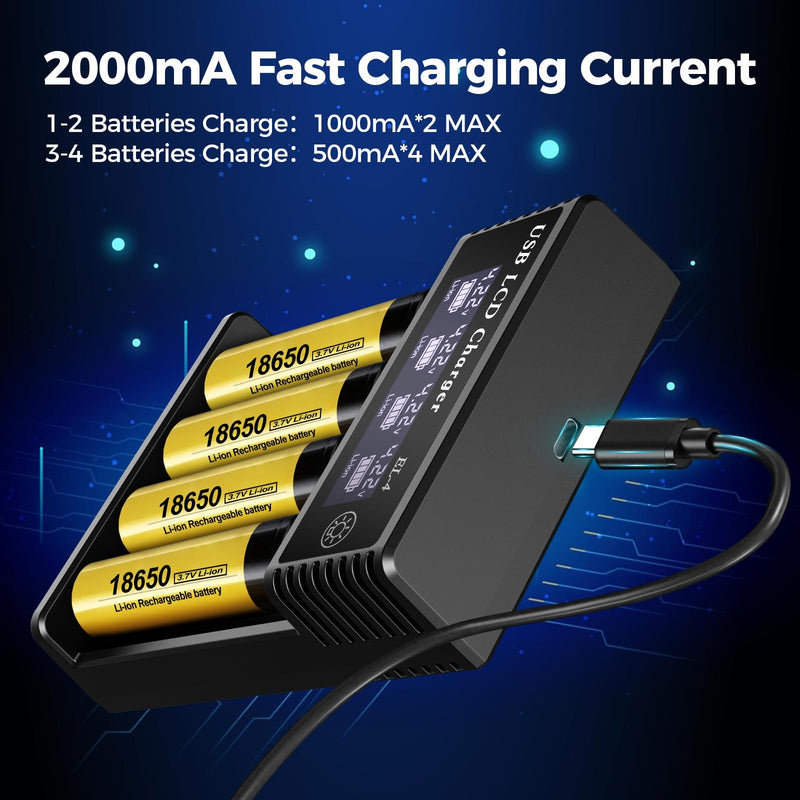 18650 Battery Charger 4 or 2 Bay 3.7V Li-ion Battery Charger with LCD Display
