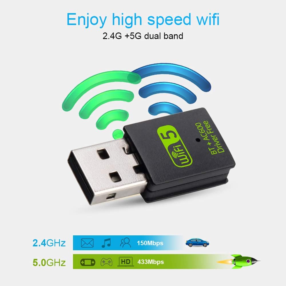 USB WiFi Bluetooth Combo Adapter 600Mbps Dual Band 2.4/5Ghz