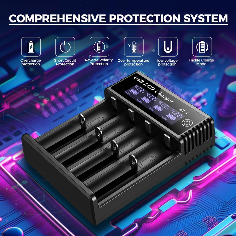 18650 Battery Charger 4 or 2 Bay 3.7V Li-ion Battery Charger with LCD Display