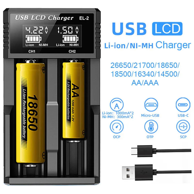 18650 Battery Charger 4 or 2 Bay 3.7V Li-ion Battery Charger with LCD Display