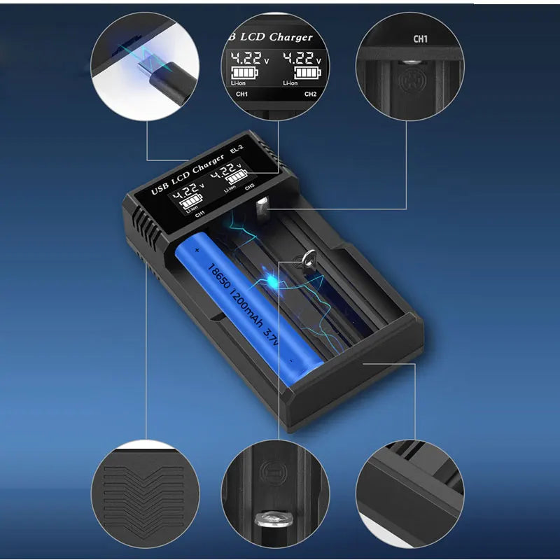 18650 Battery Charger 4 or 2 Bay 3.7V Li-ion Battery Charger with LCD Display