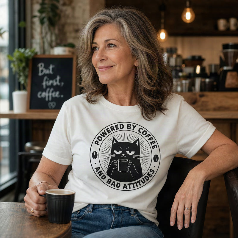 Powered By Coffee And Bad Attitudes Unisex Graphic T-Shirt