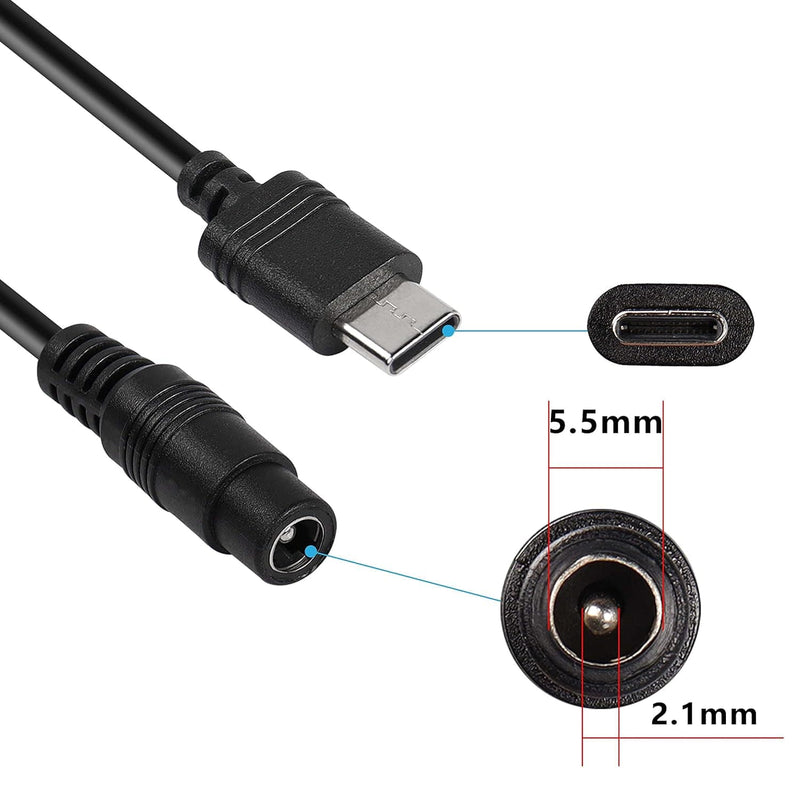 DC Power Supply Plug Adapter Female 5.5x2.1mm To USB C Power Cable Cables